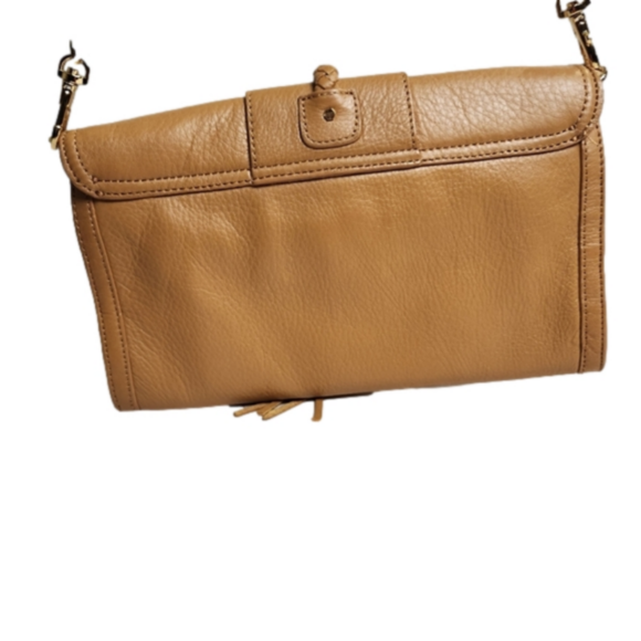 Clutch Handbag removable shoulder strap tassel Leather Tan Gold color C WONDER - Picture 5 of 13